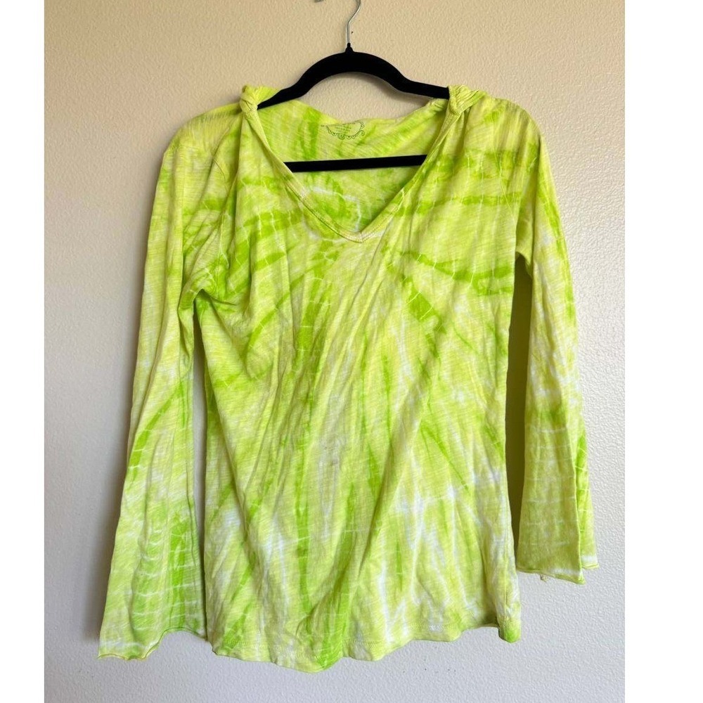 Prana Tie Dye Long Sleeve Hooded Top M Festival Electric Grandma Cotton Coastal